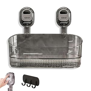 No-Drill Bathroom Suction Storage Box Large Capacity Strong Load-Bearing Suction Cup Storage Rack Removable Shower Basket Glacier Pattern