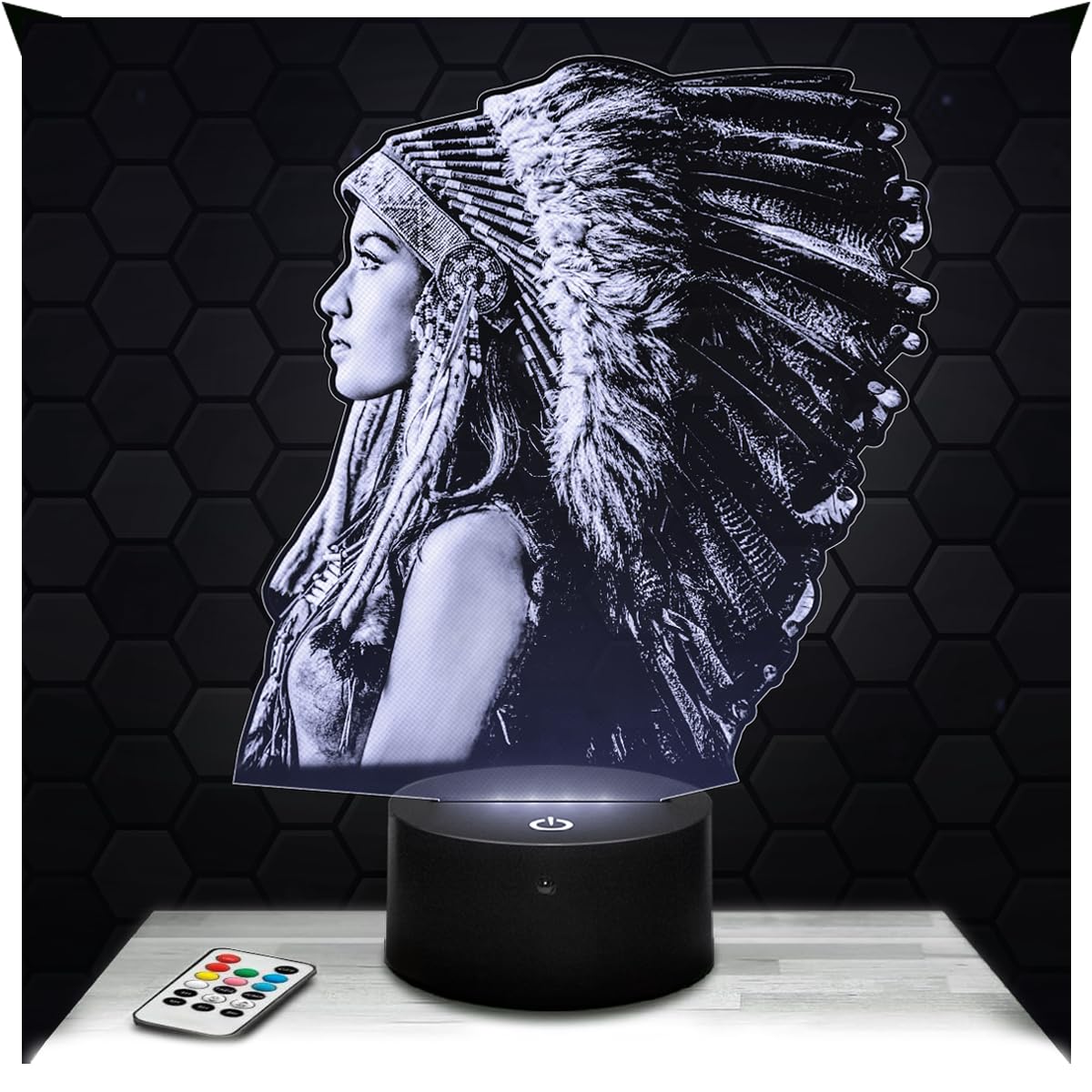Lampephoto.fr - Native American 3D Lamp Native American Gift Native American Indians, Touch LED Night Light, 3D Hologram Effect, Christmas Birthday Gift Idea for Boy or Girl, Room Decoration Object