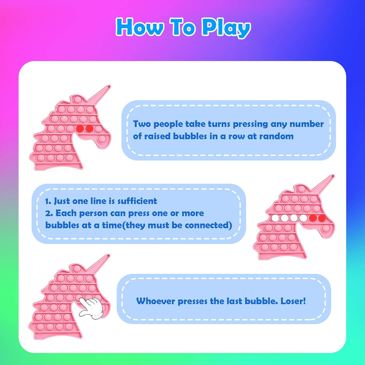 HiUnicorn Pink Unicorn Sensory Fidget Toy, Push Bubbles Toy Gift Educational School Game Crafts for Kids Teen, Autism Stress Sensory Toy Reliever (1 Pack Pink)