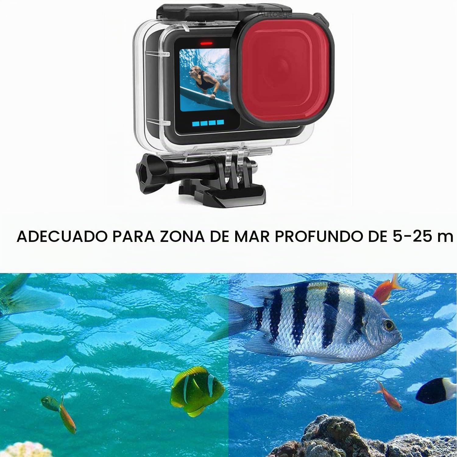 FitStill Funda Protectora Impermeable subacuática de 60 m para Go Pro Hero 13, Paquete de 3 Unidades de Filtro monopié Flotante Agarre de Mano Selfie Stick