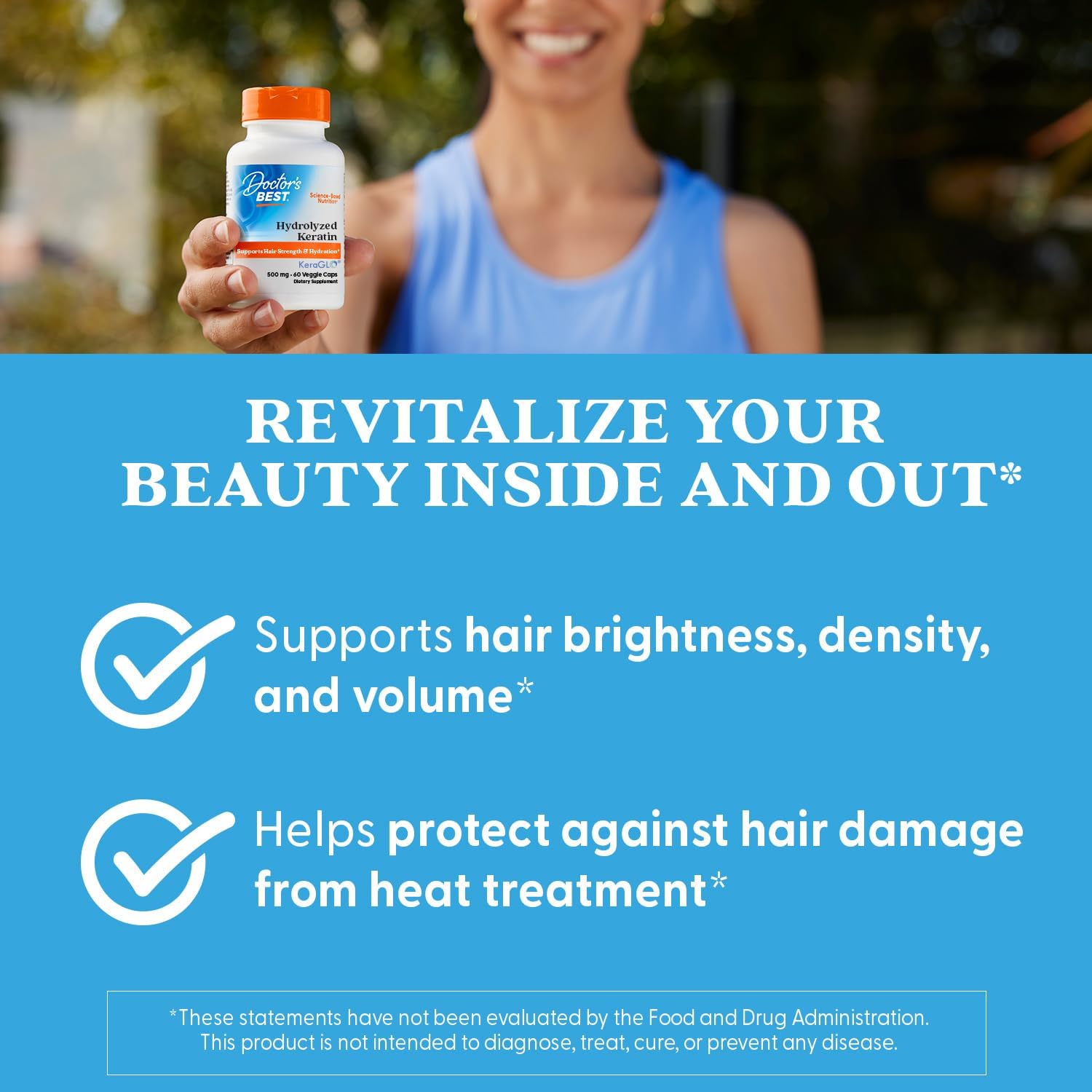 Doctors Best Hydrolyzed Keratin, Supports Hair Strength & Hydration, Non-GMO, Gluten Free, Soy Free 60 Veggie Caps
