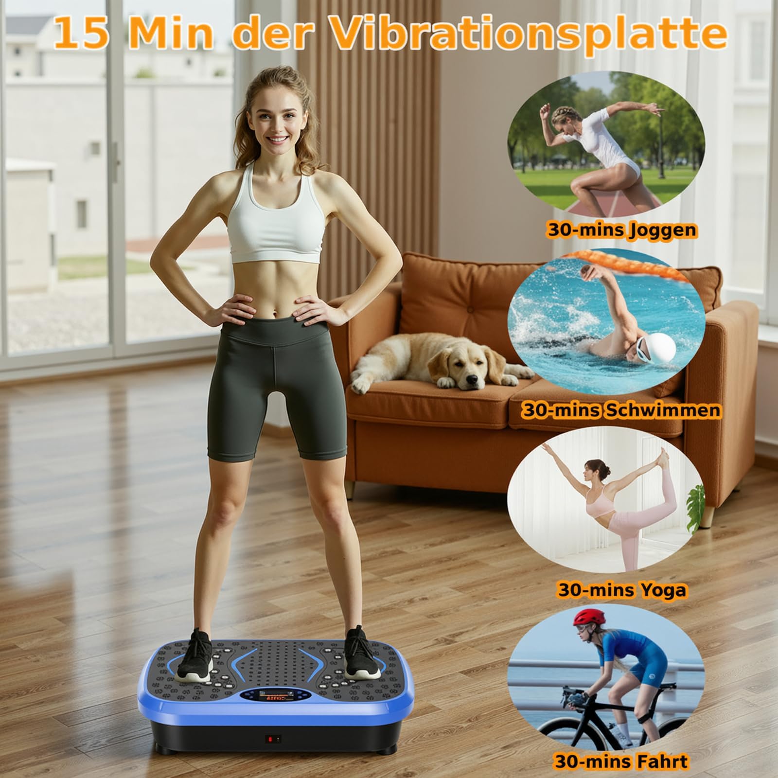 TLGREEN Vibrationsplatte für Home-Workout & Lymphdrainage – Leise Vibrationsboard mit 99 Stufen & 5 Programmen – Inkl. Trainingsbänder & Fernbedienung – Fitnessgerät für Fettverbrennung & Muskelaufbau