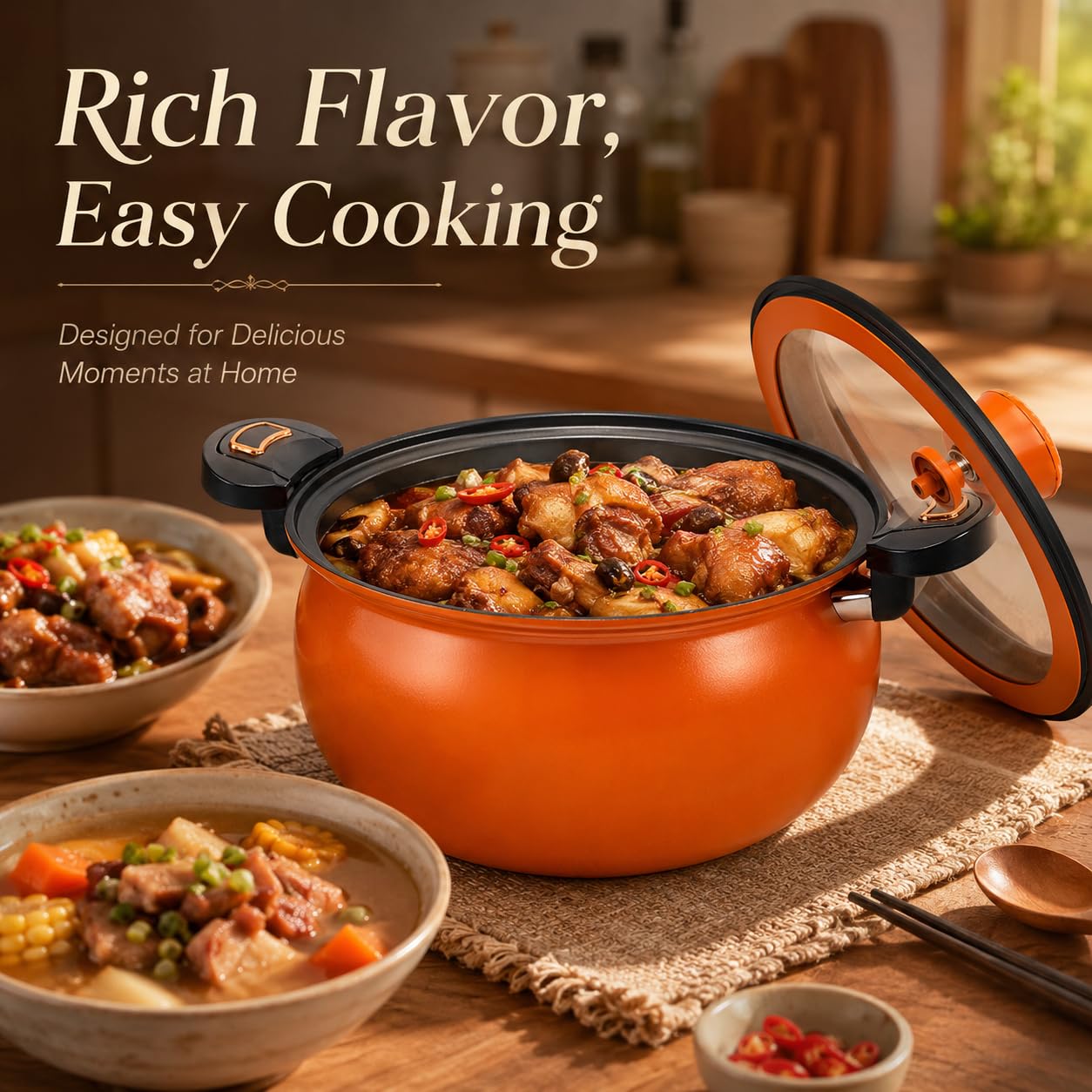Non Stick Enamel Cast Iron Micro Pressure Cooker 8L Garnek ze szklaną pokrywką do indukcji gazu, szybko gotujący głęboki rondel do domowej kuchni