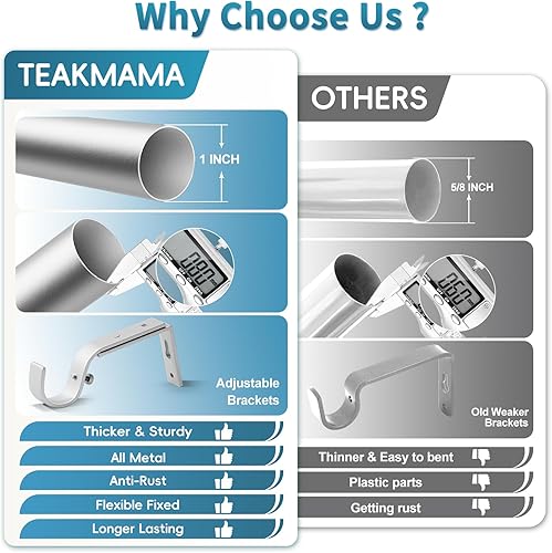 Miniatura 3 de TEAKMAMA Barras de cortina industriales de 1 pulgada para ventanas, barra de cortina opaca resistente con diseño envolvente, para uso en interiores