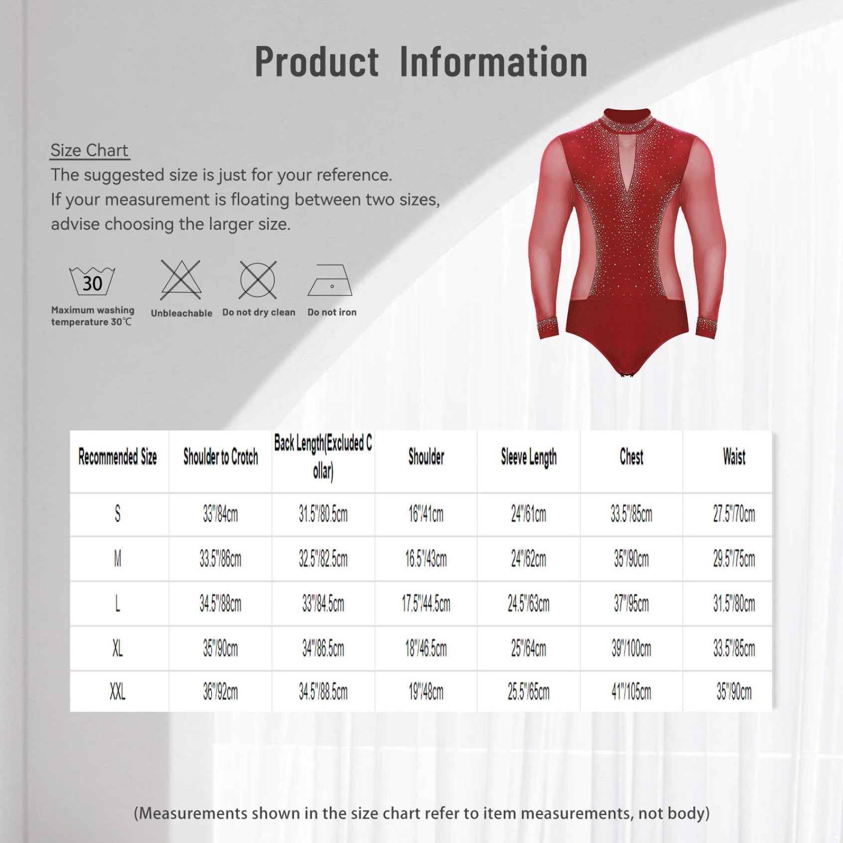 Costume de Gymnastique Hommes Manches Longues Pailleté Strass Body Patinage Artistique Combinaison Danse