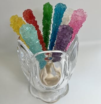 Classic Rock Candy Sticks, Sugar Rock Crystal Lollipops, Individually Wrapped Pack of 12, Rainbow Assorted Flavors