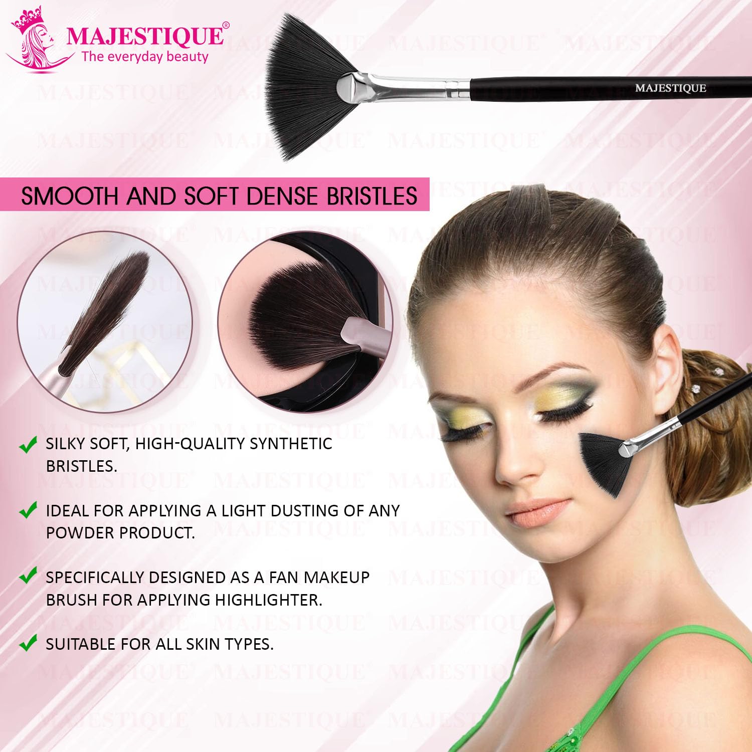 Majestique Professional Fan Brush For Face | Perfect For Highlighting | Makeup Brush with Easy-to-Hold, Ultra Soft Bristles | Highlighter Brush For Cheekbones | Frosted Tip For Natural Finish | Wooden Handle (1 Piece) 2