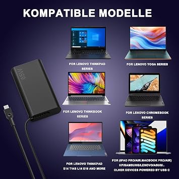 65 W USB C Power Supply Charging Cable Compatible with Lenovo ThinkPad X1 Z13 X13 L14 E14 P14s E15 P15s E15 P16s IdeaPad Slim 5 5i 3 3i Yoga 6 7i Pro 7 Ideapad Flex 3 5 ThinkBook 13s 14G3 14G4 Laptop Charger