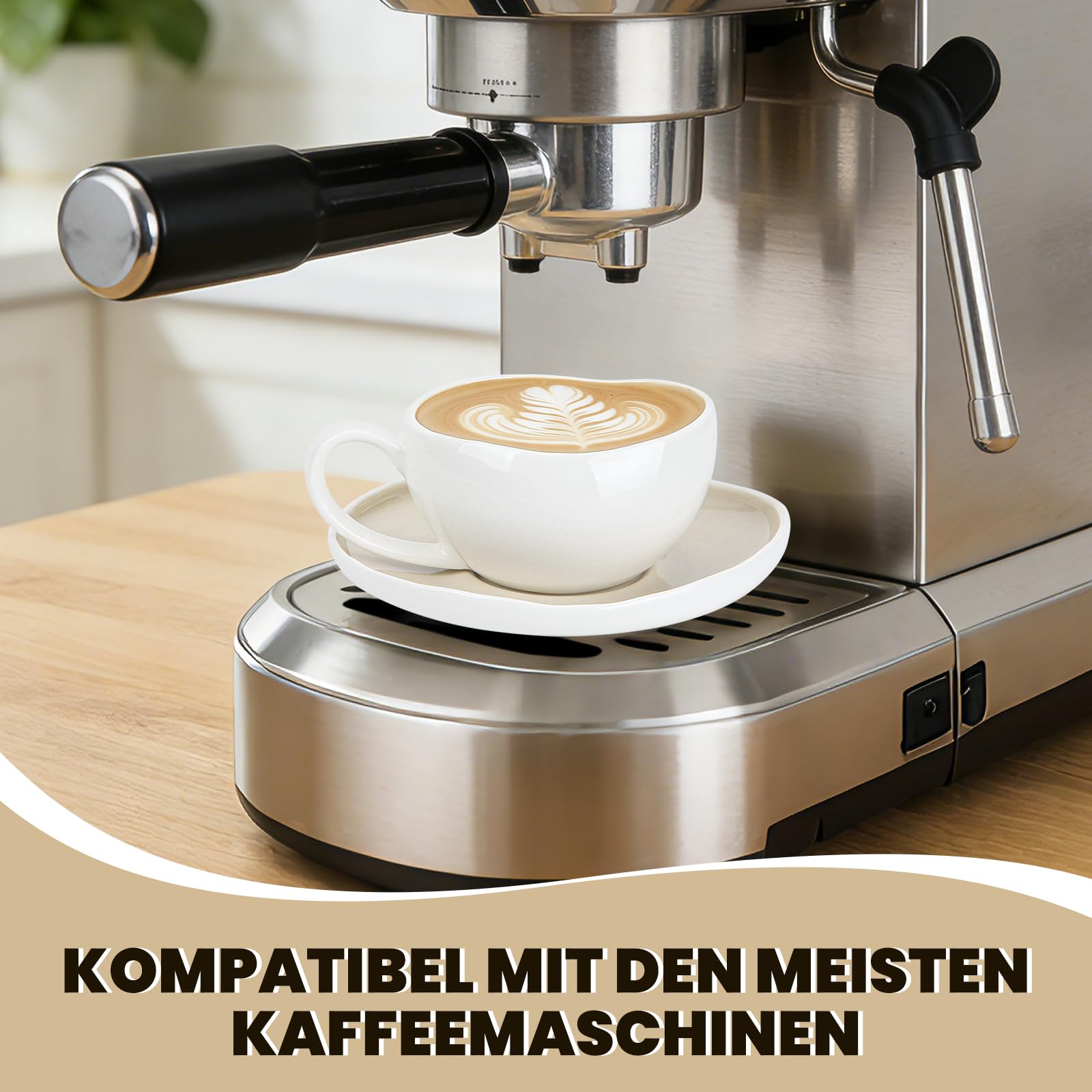 Filiżanki do espresso, zestaw filiżanek do espresso ze spodkami, 6-częściowy zestaw ceramicznych filiżanek do espresso i moki, 120 ml, filiżanki i spodki, jasnobeżowy i biały