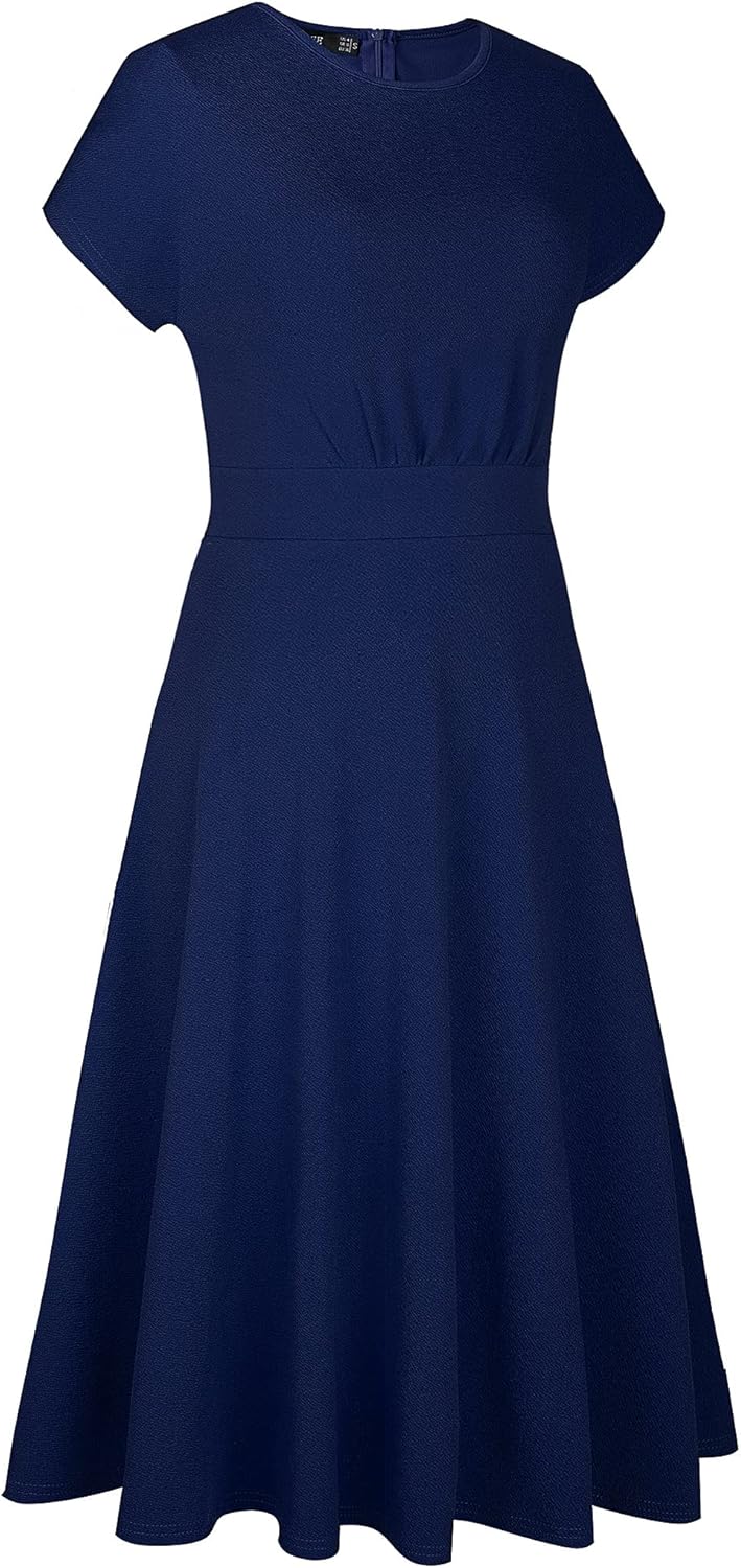 HOMEYEE Women's Vintage Short Sleeve Floral Casual Aline Midi Dress EA102 - Image 3