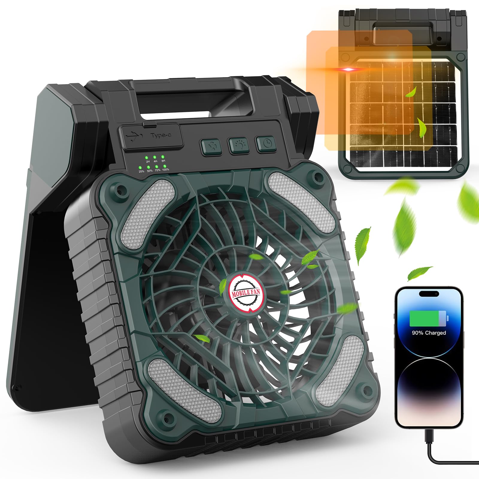 Ventilateur de camping 10400mAh portable à minuterie et chargeur téléphone