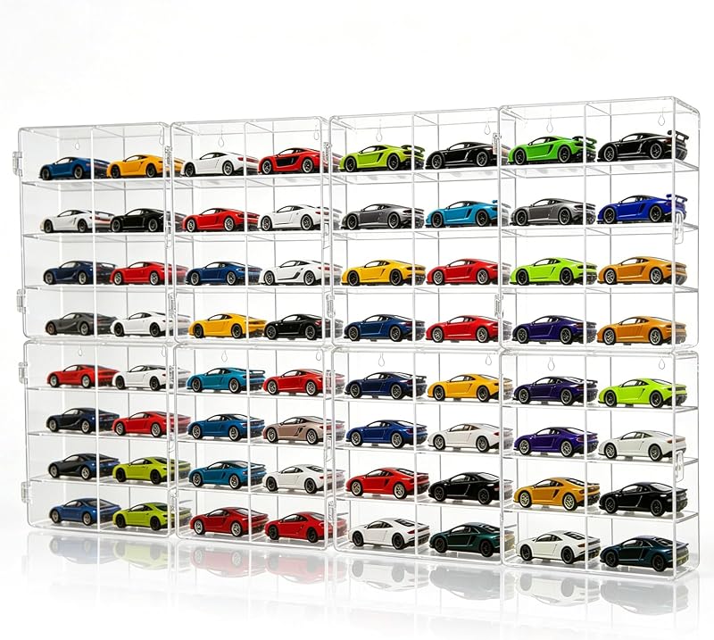 for 64 Slot 1/64 Scale Matchbox Wheels Toy Car Display Case Holds 64 Toy Cars Hot Storage Wall-Mounted Acrylic Organizer Stackable Clear Dustproof Display Box Container Shelf for Collectors - 8 Pack