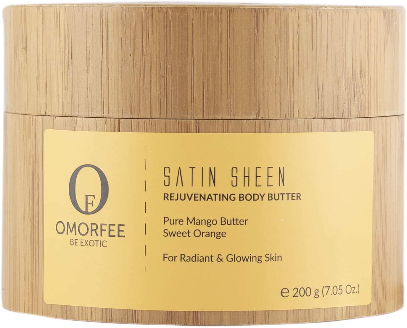 OMORFEE Organic Satin Sheen Rejuvenating Body Butter | Organic Body Moisturizer | Mango Butter, Sweet Orange Essential Oil, Organic Olive Oil (USDA), Almond Oil, Vitamin E | 200 Grams / 7.05 Oz.