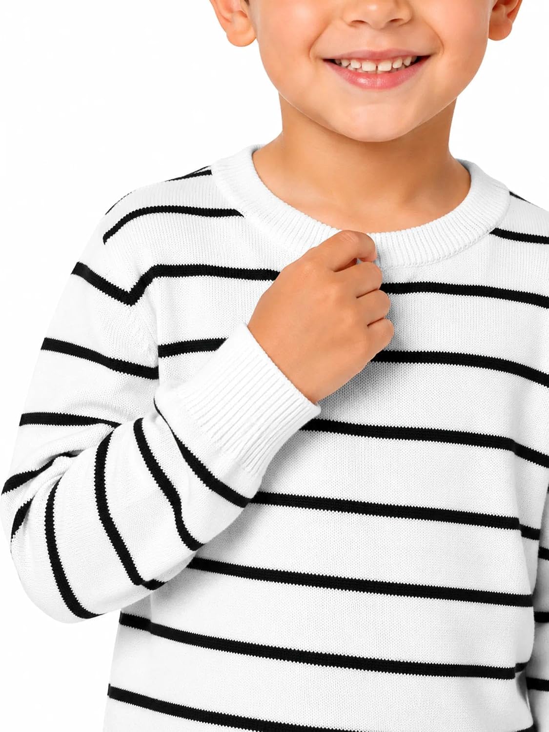 Boys Striped Sweater Crewneck Long Sleeve Knit Pullover, Soft Casual School Sweater for Toddler Little Boys 3-7 Years