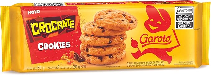 Embalagem do cookie Garoto Crocante com destaque para os cookies e o logo da marca.