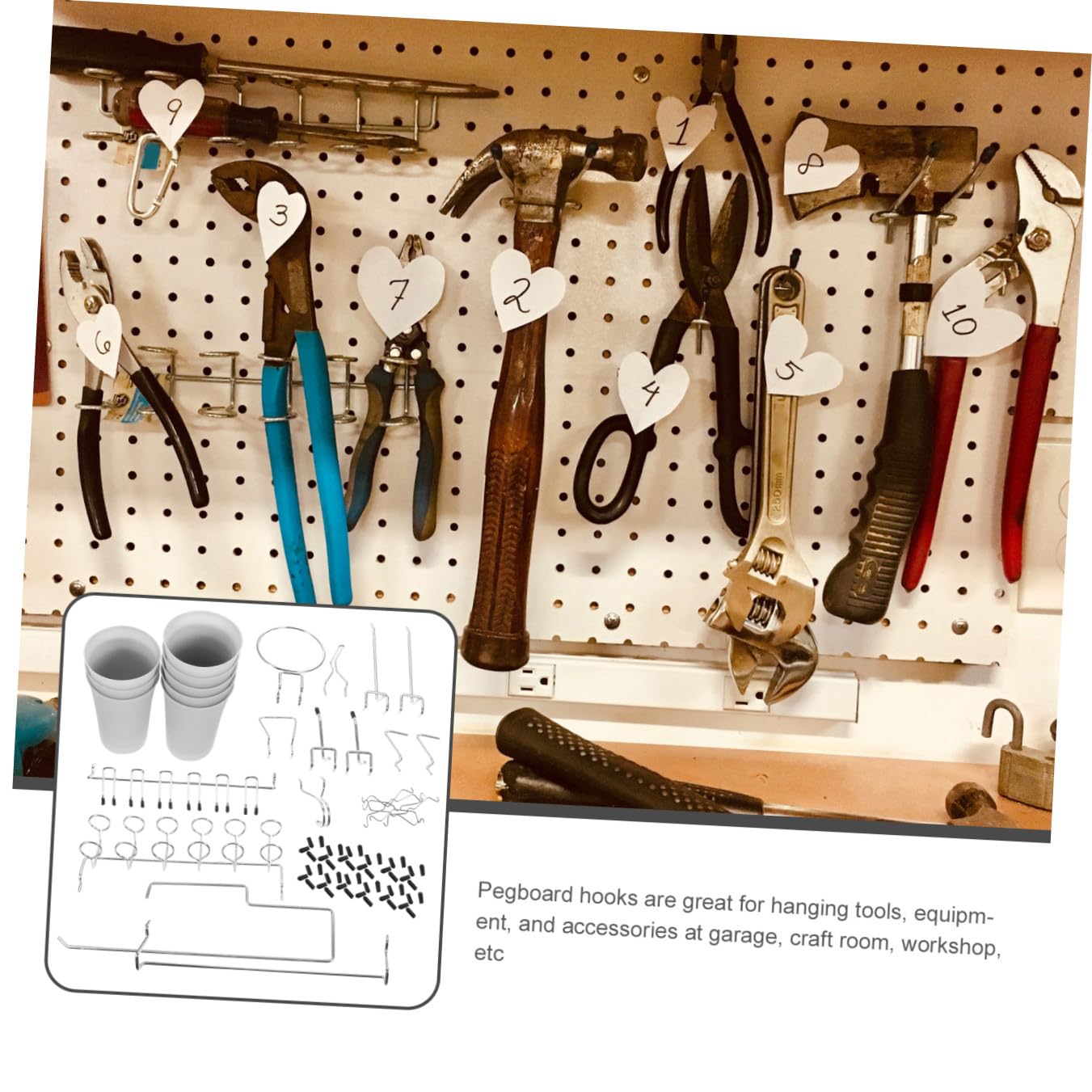 PRETYZOOM Set di Ganci per Pannelli Forati in Acciaio Inox Argento | Forme Arrotondate Assortite, Accessori per Organizer da Parete, Uso in Cucine e Uffici