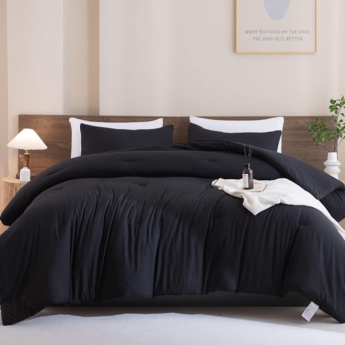 Amazon.com: Paxrac Black Comforter Full Size, Modern 3 Pieces Comforter ...