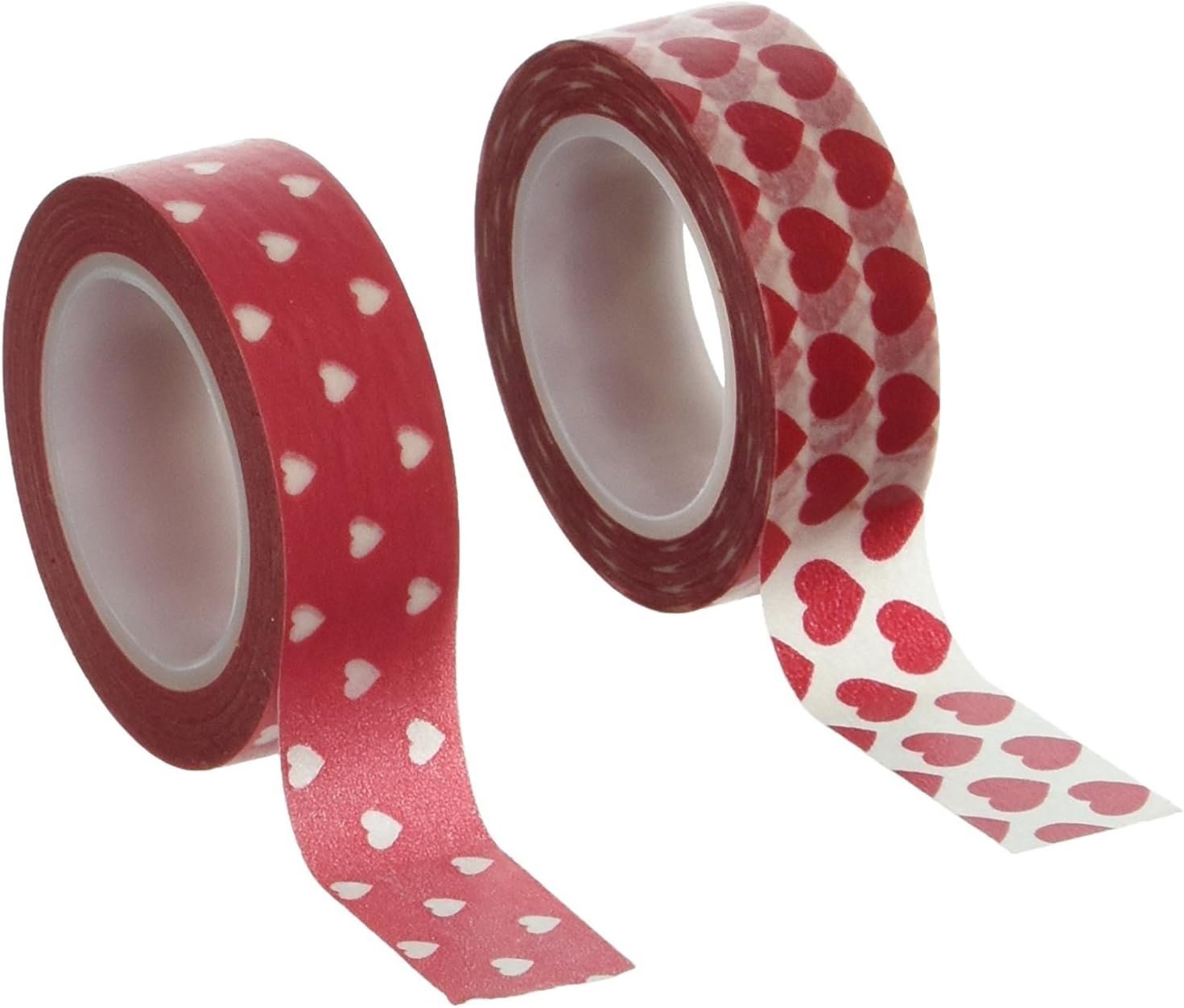 allydrew 10M L x 15mm W Set of 2 Washi Masking Tape, Red and White Hearts