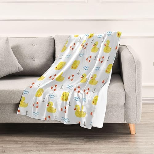 Miniatura 5 de KLL Seamless Cute Rubber Yellow Ducks Lifebuoy Flannel Blanket, Microfiber Lightweight Throws for Couch, Sofa, Camping, Fall Blanket 60x90 Inches