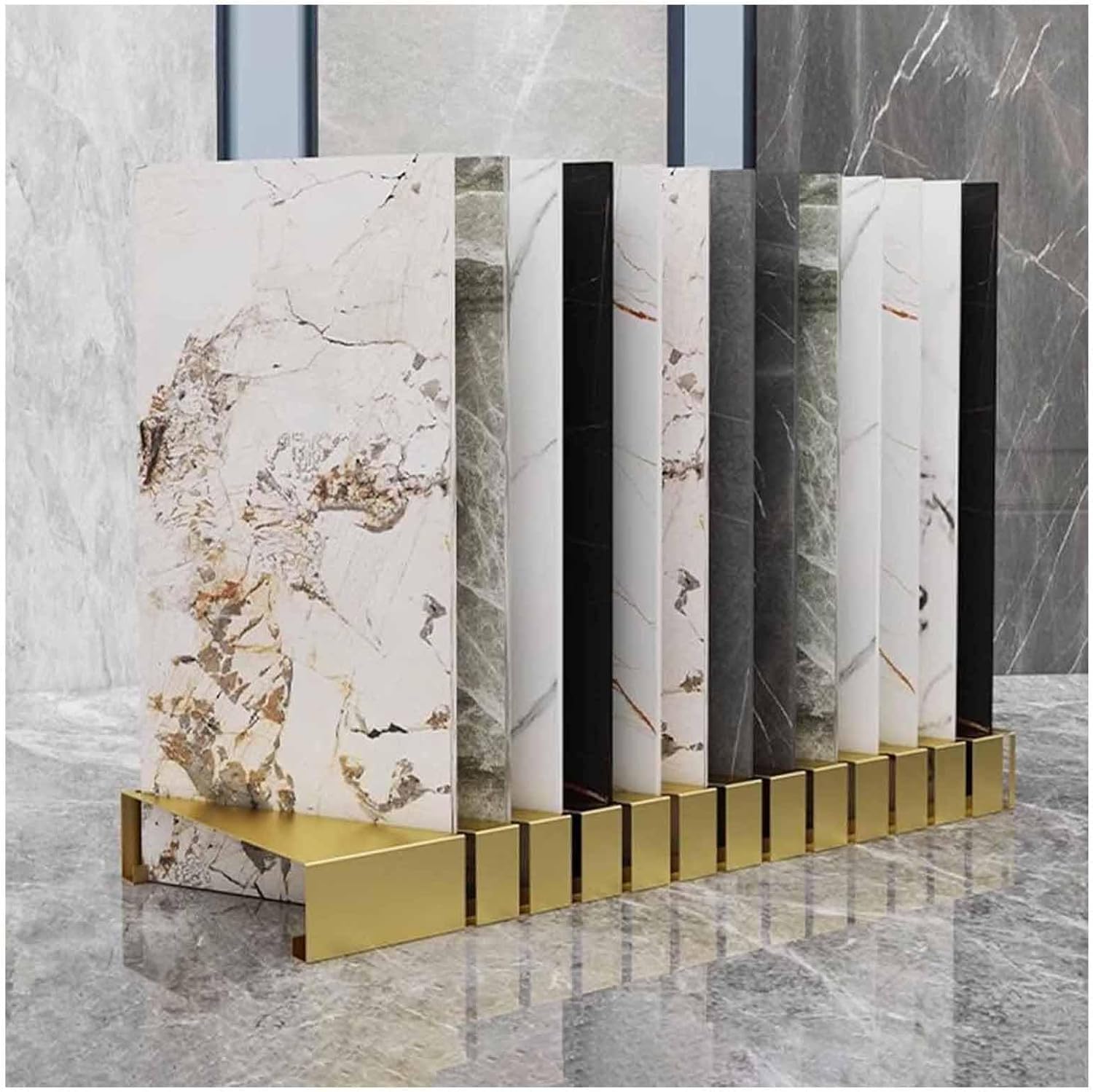 Tile Sample Display Stand - Modular 13-Slot Organizer for Showrooms & Contractor Offices | Angled Viewing, Steel Frame, Expandable Wall Displays(White,100x20cm(9.4x7.9in))