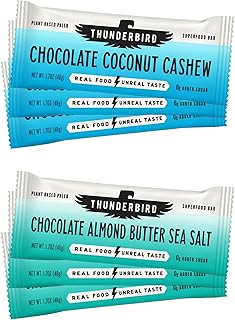 Thunderbird Bars Energy Snack, Gluten-Free with Protein, Healthy Real Food, Vegan Paleo Non-GMO, No Added Sugar, Chocolate Lovers Variety Flavor Pack (6 Count, 3 of Each Flavor, 1.7 oz. Bars)