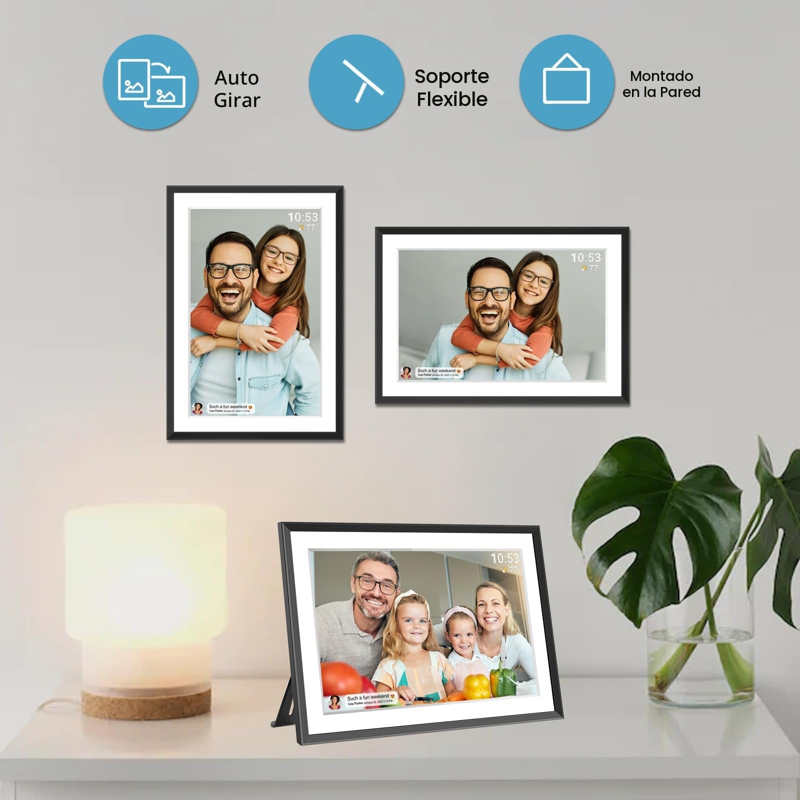 Marco de Fotos Digital WiFi de 10,1 Pulgadas, 1280 x 800 IPS LCD, Pantalla táctil LCD, Memoria integrada de 32 GB de Memoria automática, comparte Momentos al Instante a través de la aplicación Frameo