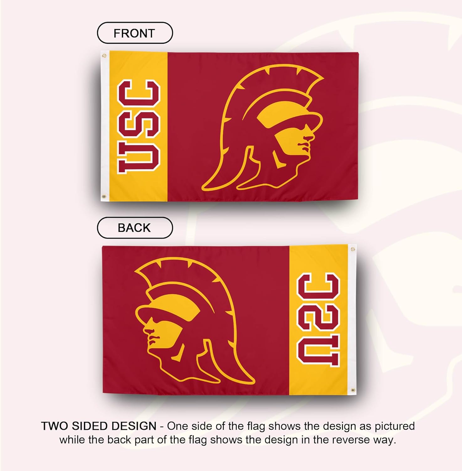 Desert Cactus University of Southern California USC Flag - 3 x 5 Feet Trojans Banner, Indoor/Outdoor Durable Fabric, 100% Polyester Design (Style Team Name A) - Image 2