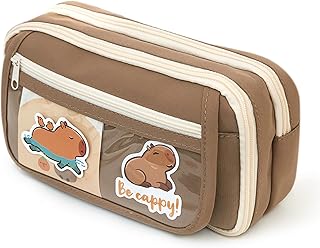 ペンケース 筆箱 クリア 筆入れ 痛ペンケース メッシュ仕切り 化粧ポーチ 小物入れ 持ち運び おしゃれ 学生 男の子 女の子 オフィス 学校用-コーヒー