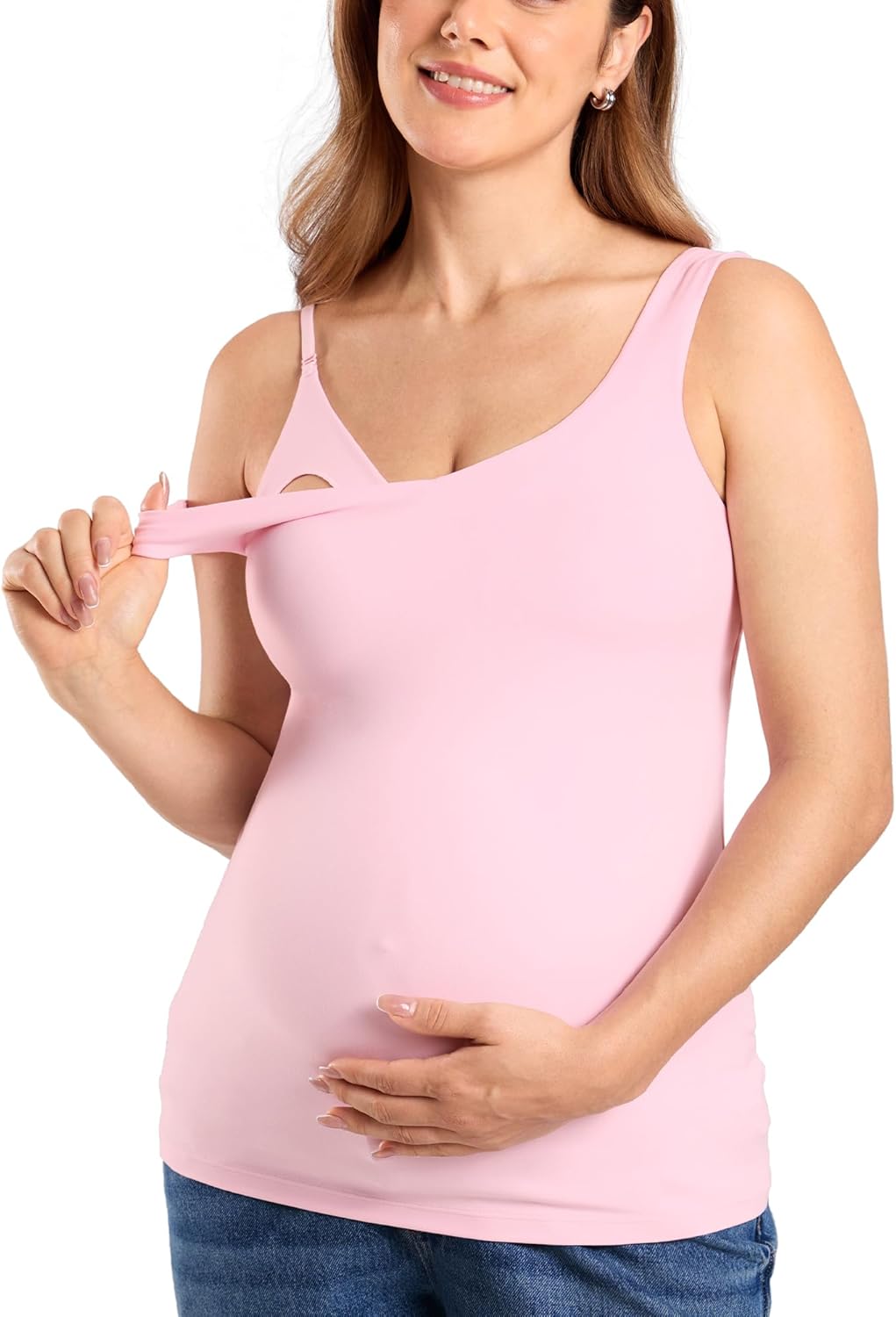 MOMANDA Maternity Nursing Tank Tops with Built in Bra Sleeveless Casual Pregnancy Tee V Neck Workout Shirt