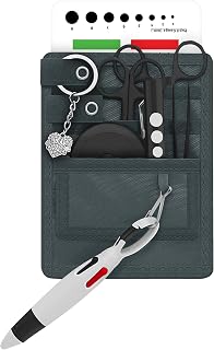 4 Pockets Nurse Organizer Pouch w/Tactical Black Tools - Medical Instrument Organizer with Lister Scissors, LED Penlight, Eye Chart, Chart Pen + More - ASA Techmed (Grey)