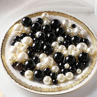200 Pcs Vase Filler Beads Black and White Pearl Beads for Vase No Hole Pearls for Centerpieces Vases DIY Home Table Party Decor DIY Wedding 8/14/20mm