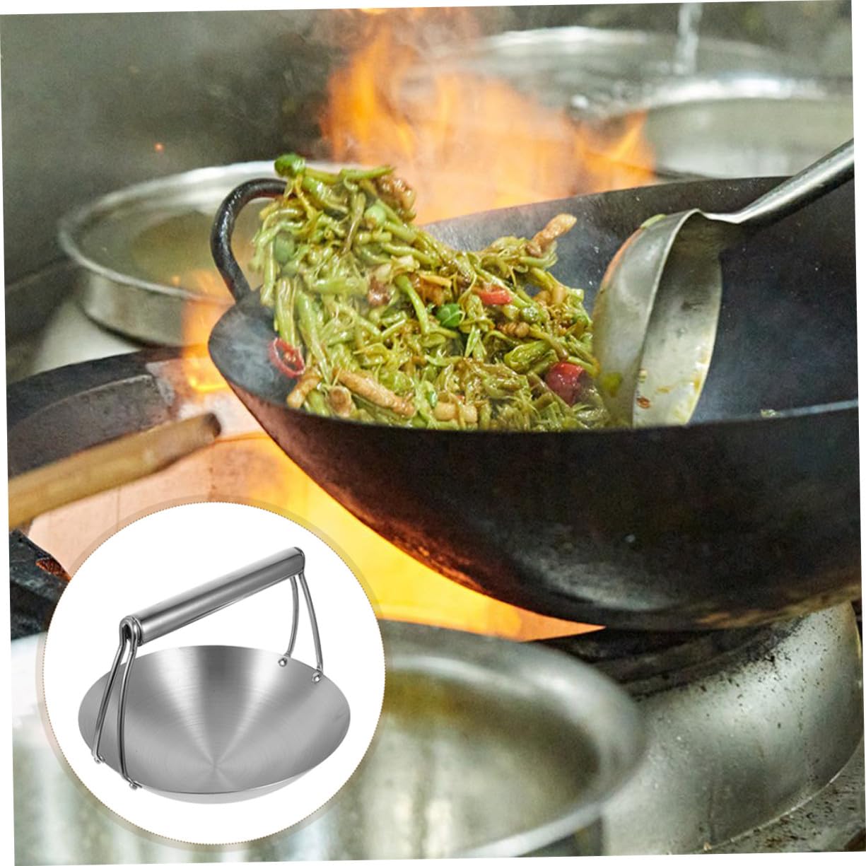 Cabilock Edelstahl Wokpfanne mit Ergonomischem Griff Vielseitiger Induktions-kochtopf für Braten Kochen Backofen Spülmaschinenfest für Camping und Zuhause