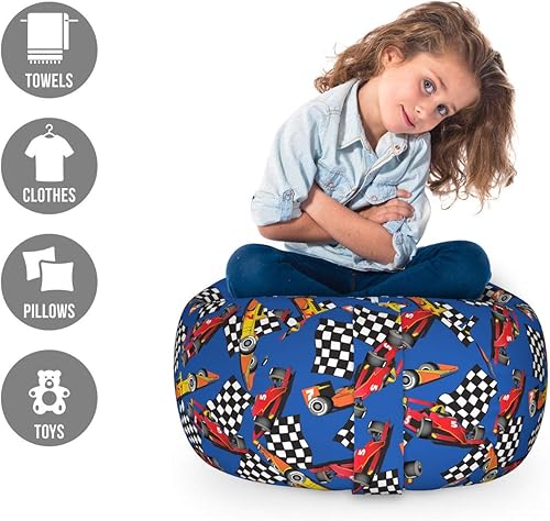 Miniatura 107 de Ambesonne Bolsa de juguetes de almacenamiento para perros, patrón con cachorros de raza pura, Bichon Pug Spitz Dachshund Poodle Shih Tzu, Rosa y