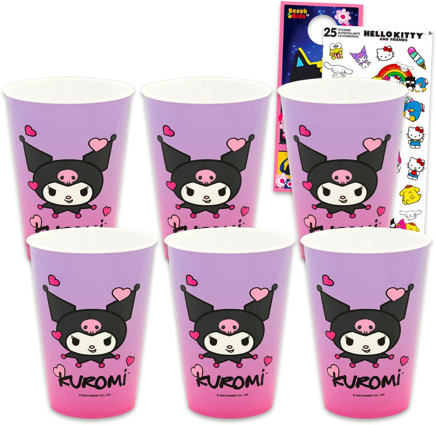 SANRIO Kuromi Party Favor Cups 6 Pack Reusable Tumblers for Kids Bundle