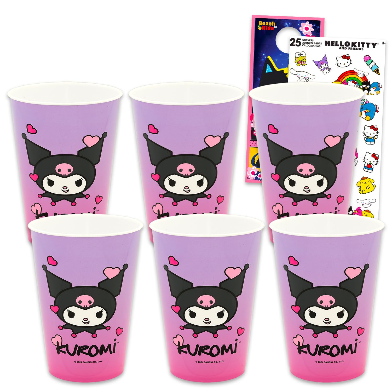 Gobelets Kuromi réutilisables 425ml, lot de vaisselle Sanrio pour fille et enfant