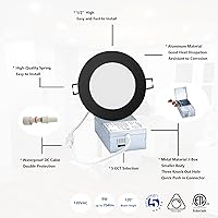 Vista 4 de Iluminación LED empotrable prémium de 4 pulgadas, 5 CCT, ajustable, regulable, empotrable, lámpara de techo con caja de conexiones, 2700-5000K, 9W