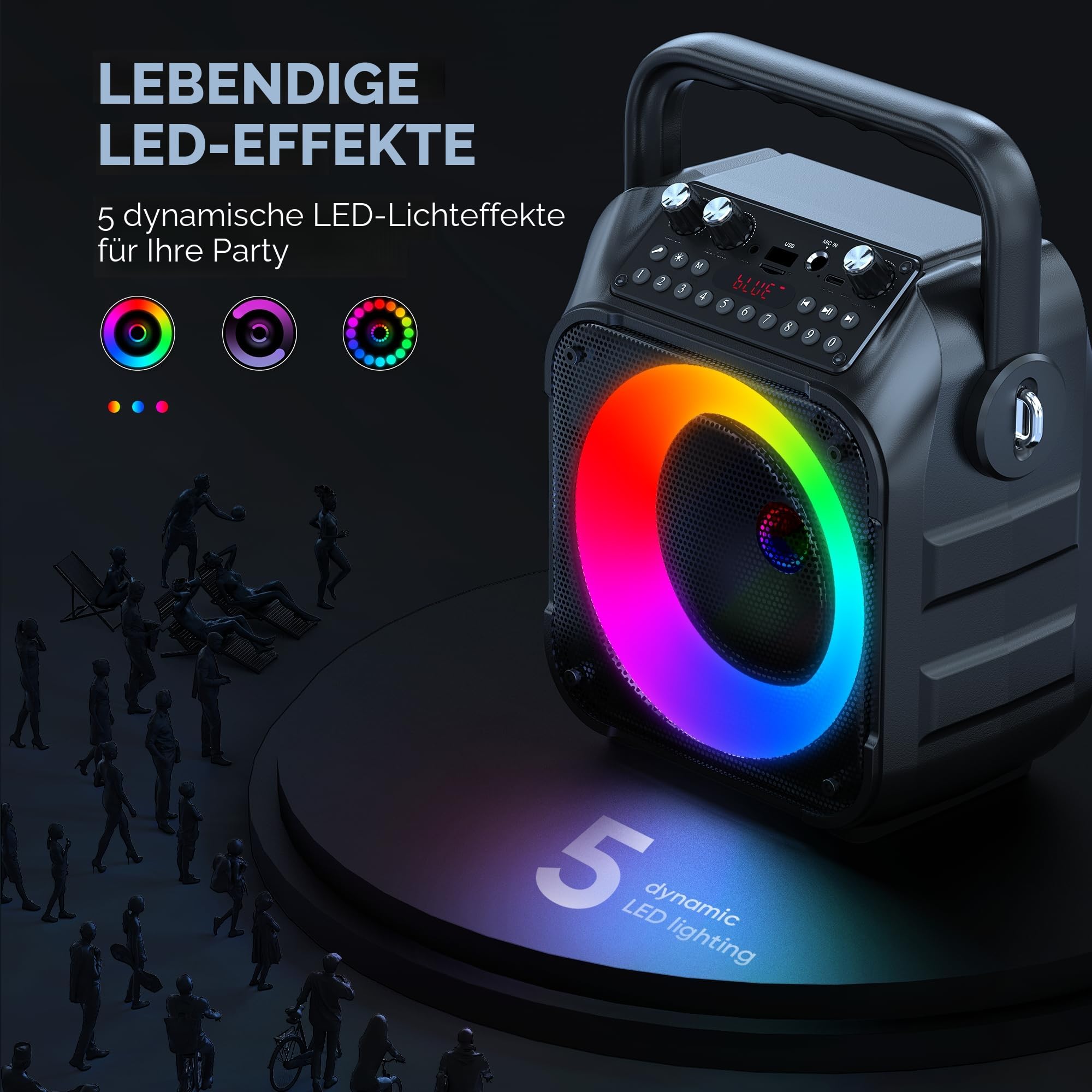 Wowstar Karaoke Maschine mit 2 Mikrofone, Tragbaren Bluetooth Lautsprecher Box für Erwachsene/Kinder mit Lichteffekte PA Komplettsets, Unterstützt TF/USB, FM, AUX in, TWS für Party