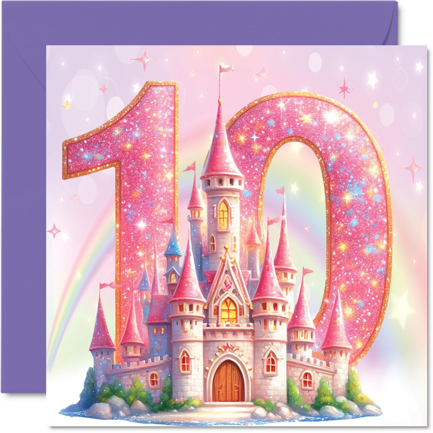 10th Birthday Cards for Girls, Fairy Princess Castle
