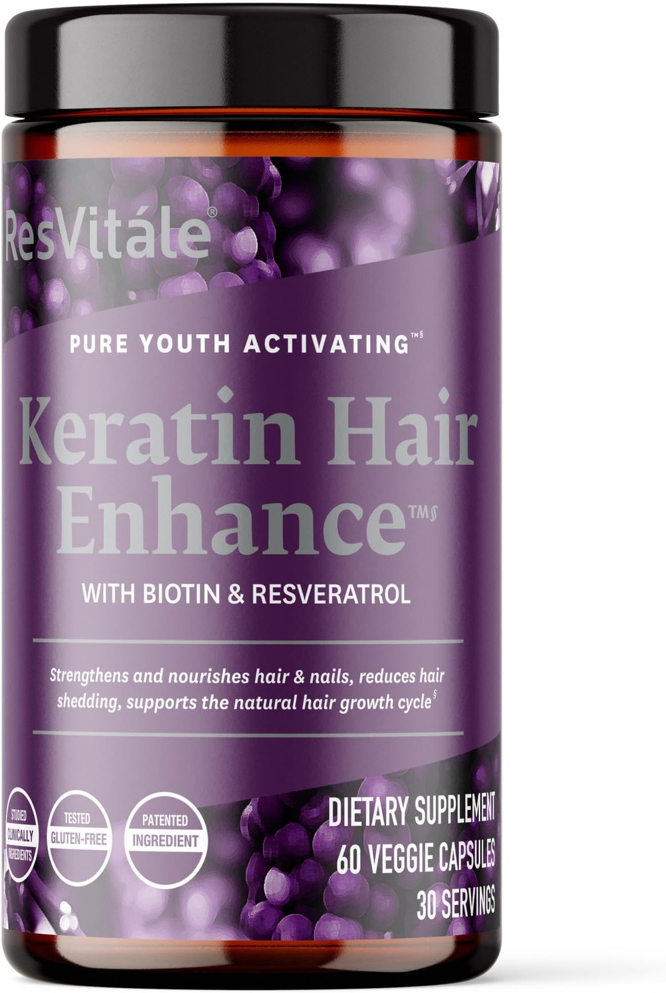 ResVitále Keratin Hair Enhance - Keratin Supplement for Hair Growth - 60 Capsules