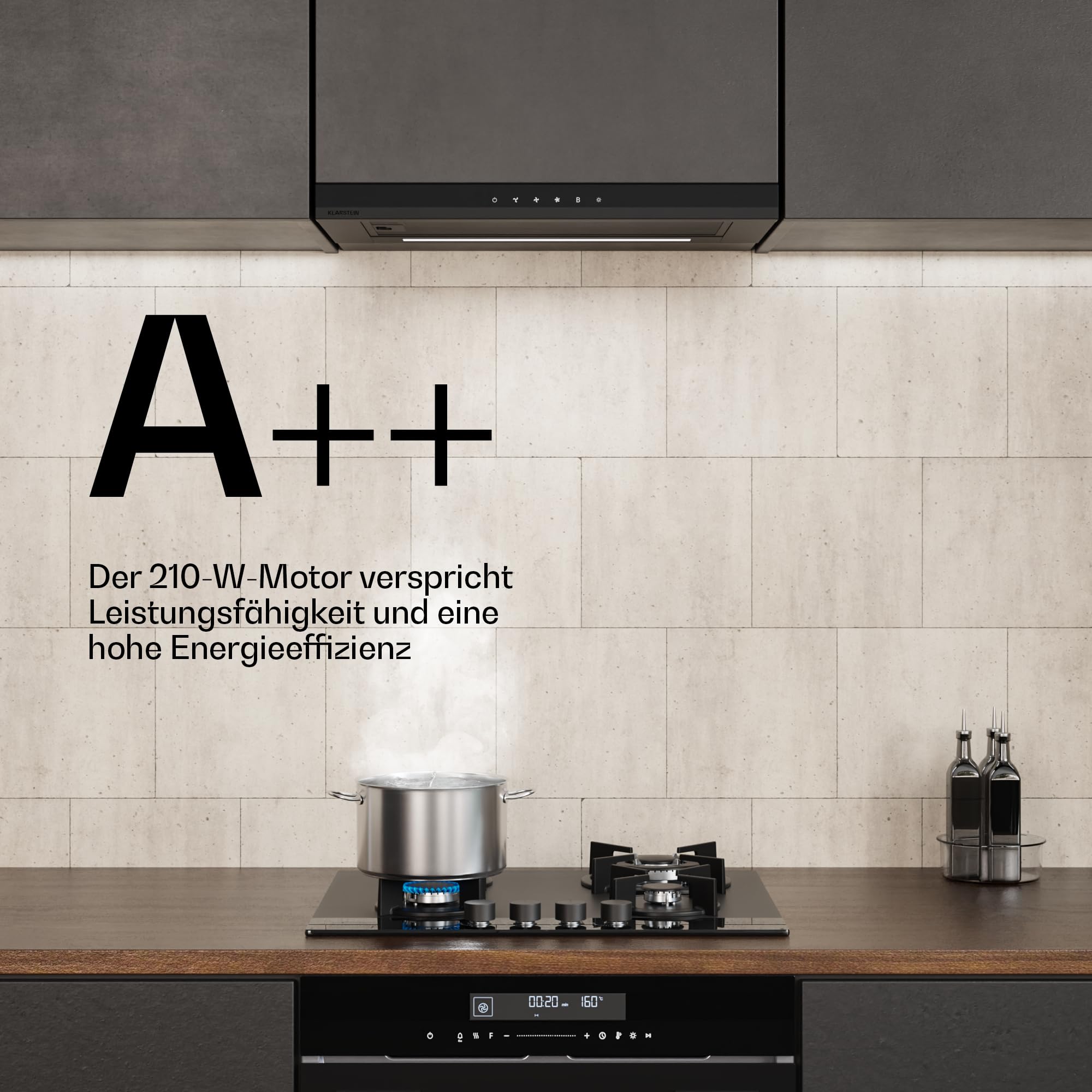 Klarstein Velaire Dunstabzugshaube 60cm, Unterbau, Ausziehbar, 896 m³/h Boost, Touch, Energieklasse A++, LED, Leise, Aluminium- & Aktivkohlefilter, Unterbauhaube Küche, Schwarz