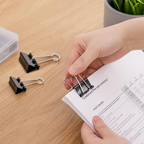Miniatura 7 de OWLKELA 100 clips negros para carpeta, abrazaderas de papel, clips de carpeta de papel, tamaños surtidos, clips de metal negro, ideal para oficina,