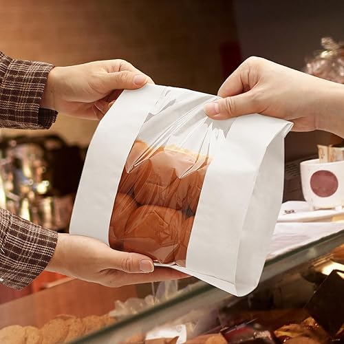 Vista 6 de Paquete de 30 bolsas de pan de papel para pan casero, bolsas de pan de masa madre, bolsas grandes de almacenamiento de pan con ventana y sello