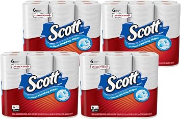 Scott Choose-A-Sheet Regular Roll Paper Towels, 6 Count Pack of 4 White, Quick Absorbing Ridges for Easy Cleanup