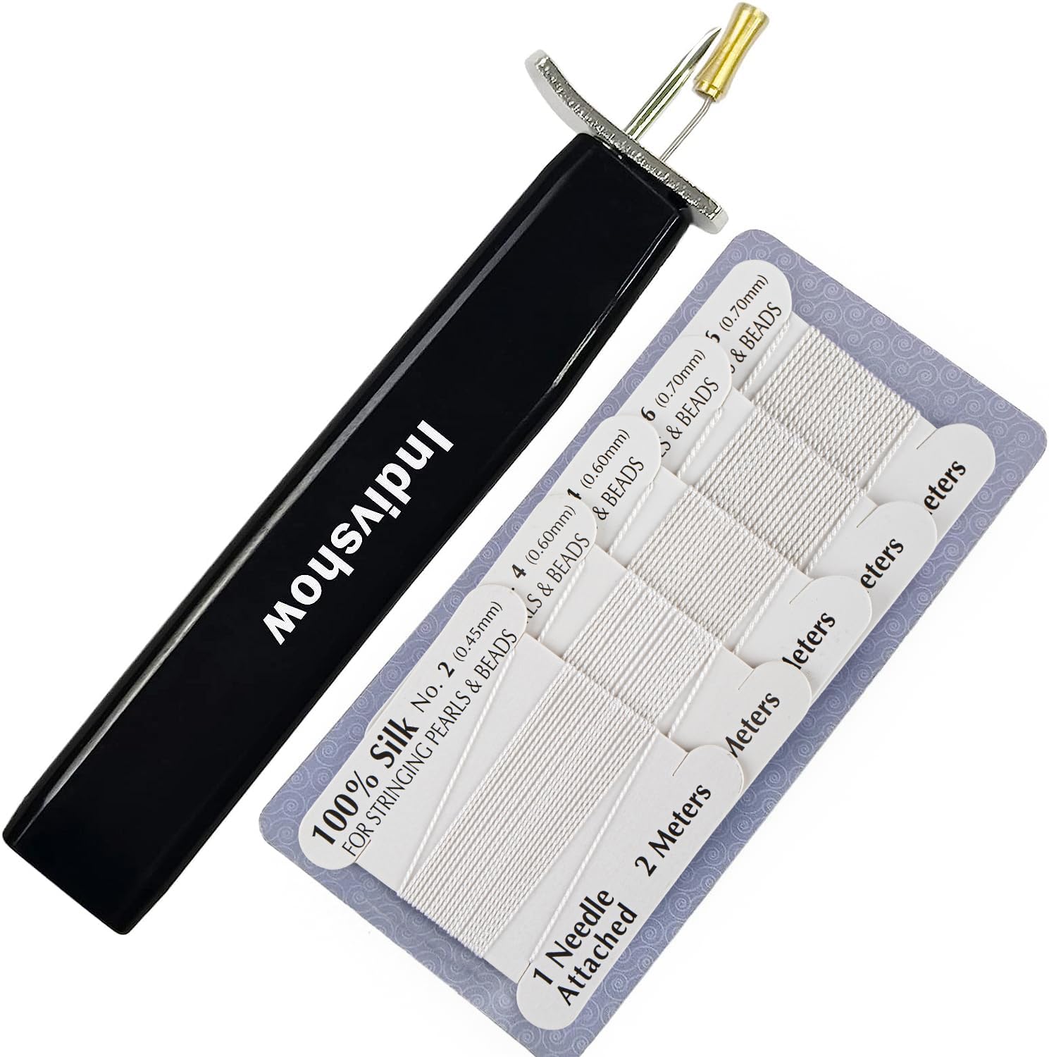 INDIVSHOW The Bead Knotting Tools Kit with 5 Cards 100% Natural Silk Bead Cord Thread for DIY Stringing Pearl Jewelry Making