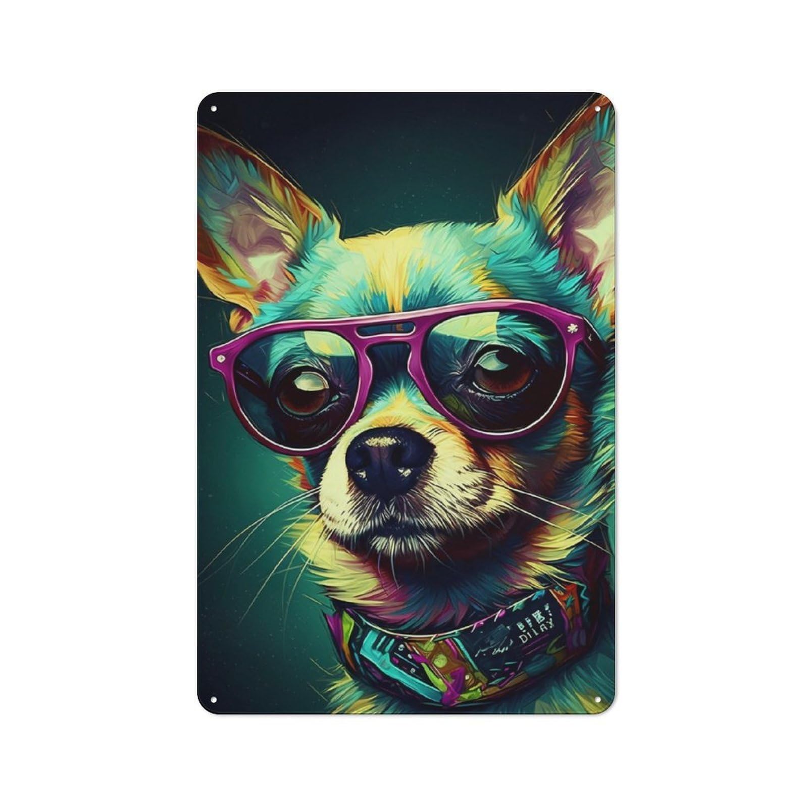 Junmoney Chihuahua Popart Metal Wall Sign 30X20cm, Rustic Decor For Hallway Wall, For Metal Sign Collectors, For Garage And Workshop Walls