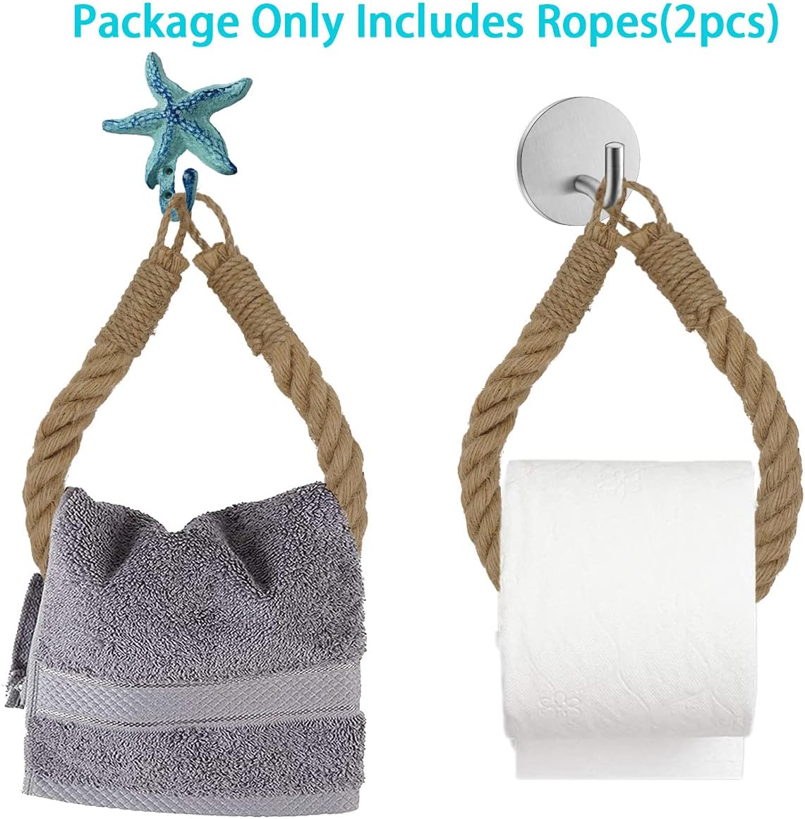 Nautical Rope for DIY Towel & Toilet Paper Holder, 20" Wall Mount Decor image 3