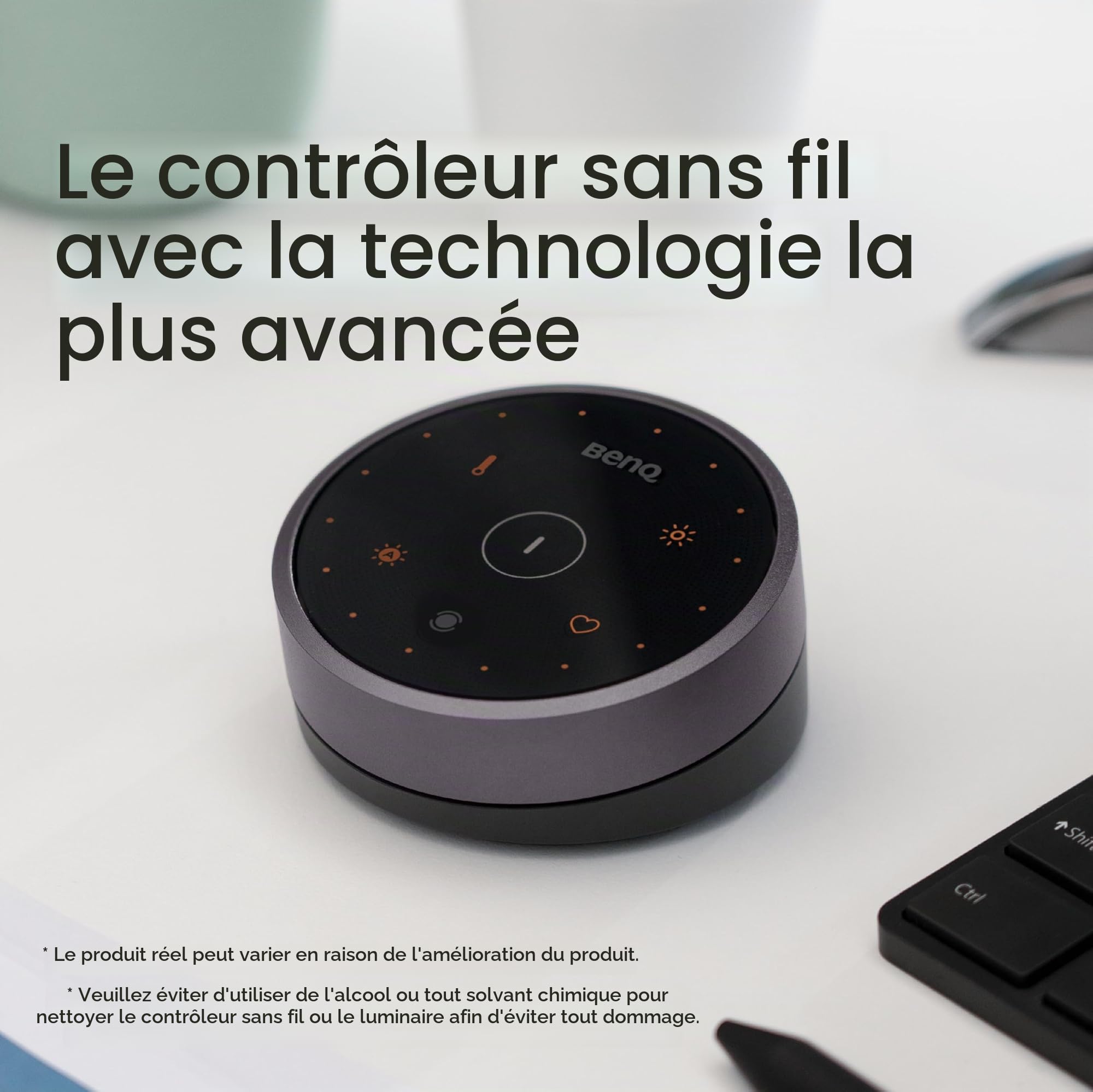 BenQ ScreenBar Halo lampe de bureau avec télécommande Bluetooth, garantit sans reflet sur l’écran, gain d’espace , 3 modes de lumières intelligentes | Compatible avec les écrans incurvés 1000-1800R