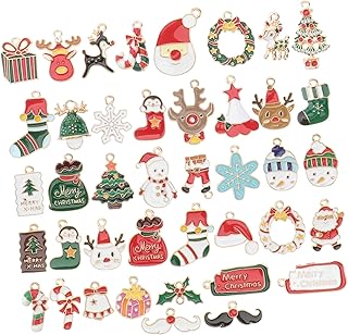 [FUNOMOCYA] 40個のクリスマスベルチャーム サンタと雪だるまデザインのアクセ