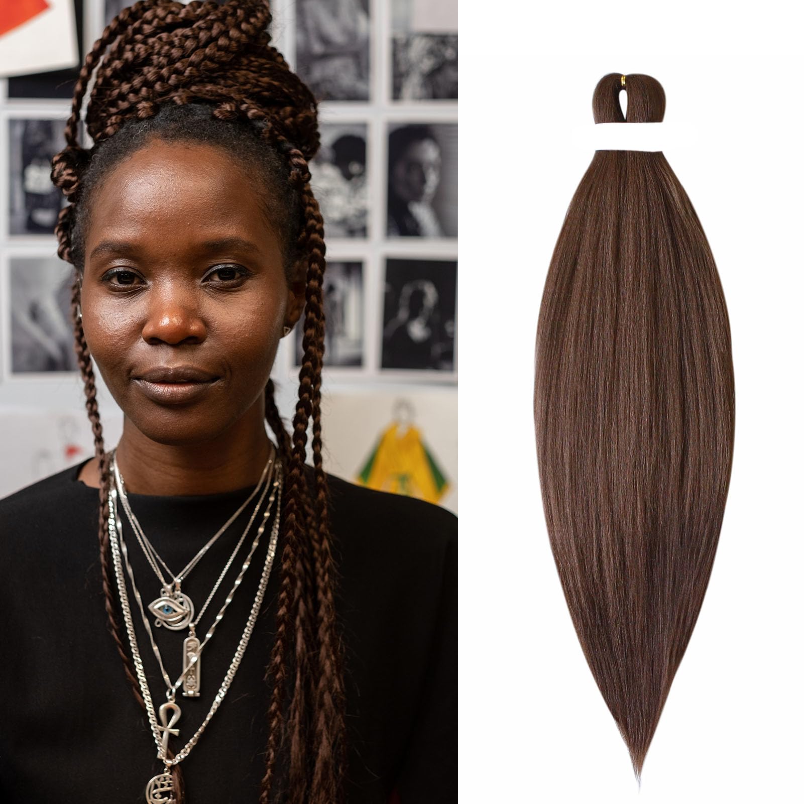 Gairyan Extensiones para Trenzas Africanas Cabello 1 Pieza 26inch Natural Yaki Textura Pre-Stretched Braiding Hair Easy Trenzas Pelo Sintético Profesional para Trenzado (Castaño claro)