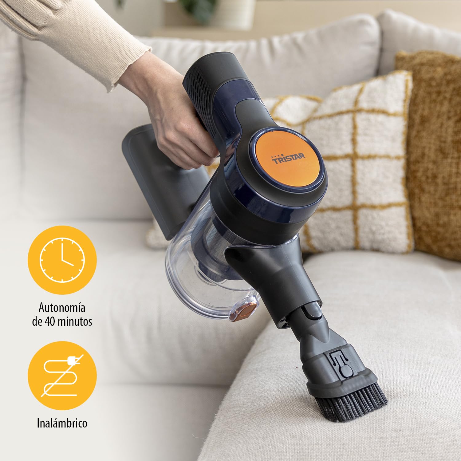 Tristar Aspiradora Escoba sin Cable Flex - Ligera - Asa Desmontable - Filtro HEPA - Batería de Larga Duración - Función 2 en 1 - Luz LED - 800 ml - 150 W - SZ-2380